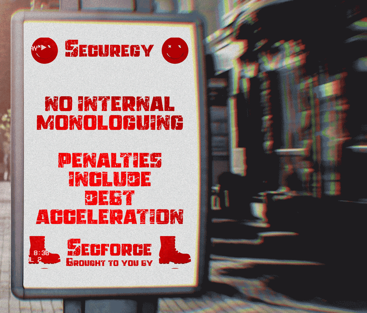 No Internal Monologuing
Penalties include debt acceleration
Secforce
Brought to you by
Securegy